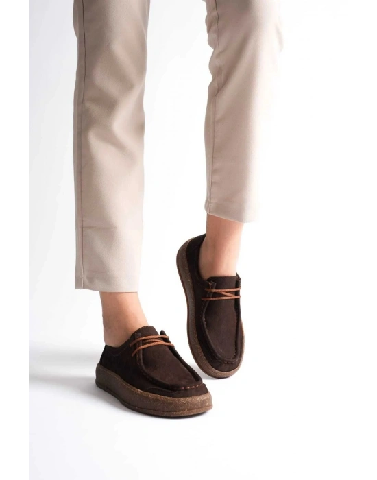 Vita Hakiki Deri Nubuk Comfort Taban Bağcıklı Günlük Ayakkabı Elde Yapım