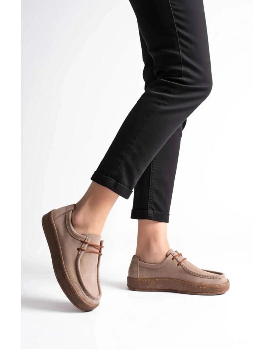 Vita Hakiki Deri Nubuk Comfort Taban Bağcıklı Günlük Ayakkabı Elde Yapım