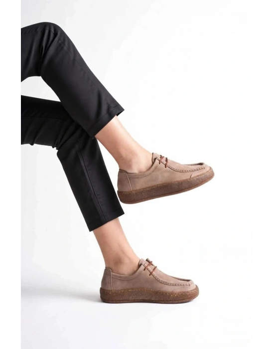 Vita Hakiki Deri Nubuk Comfort Taban Bağcıklı Günlük Ayakkabı Elde Yapım