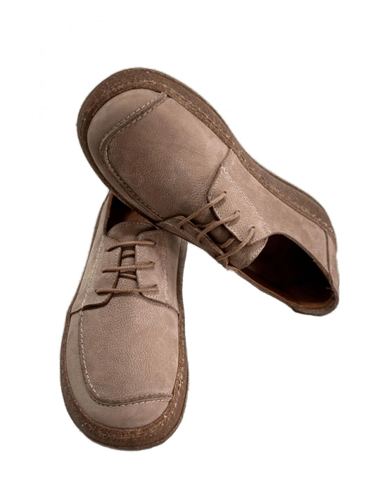 Dora Hakiki Deri Nubuk Comfort Taban Bağcıklı Günlük Kadın Ayakkabı Elde Yapım