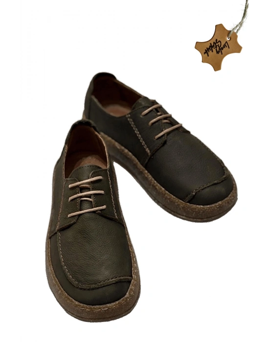 Dora Hakiki Deri Nubuk Comfort Taban Bağcıklı Günlük Kadın Ayakkabı Elde Yapım