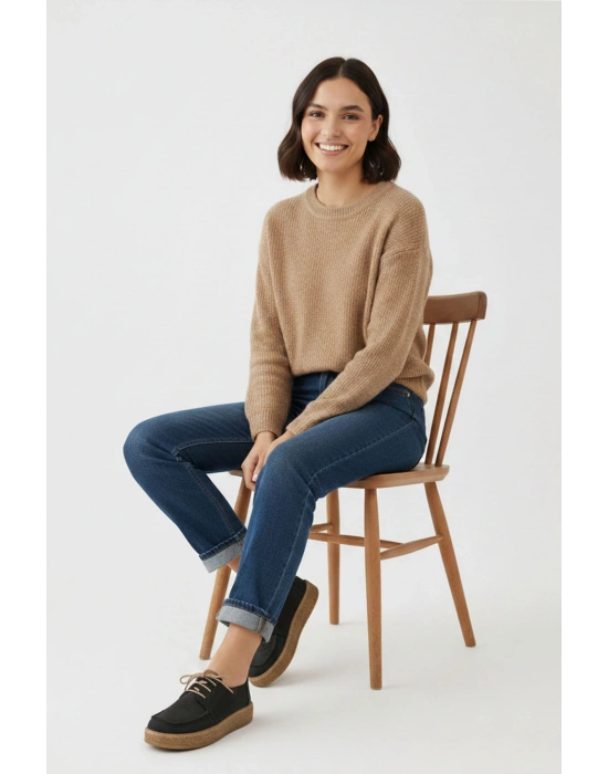 Dora Hakiki Deri Nubuk Comfort Taban Bağcıklı Günlük Kadın Ayakkabı Elde Yapım