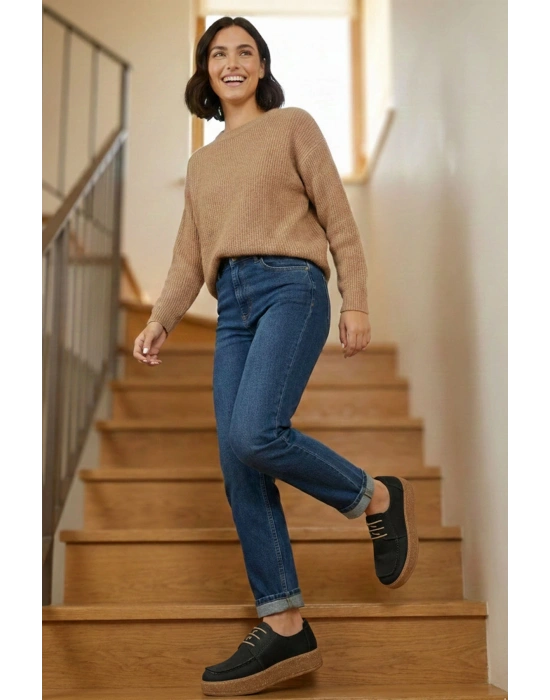 Dora Hakiki Deri Nubuk Comfort Taban Bağcıklı Günlük Kadın Ayakkabı Elde Yapım