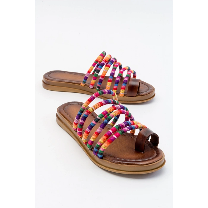 Hannah Çok Renkli Deri Detaylı Terlik