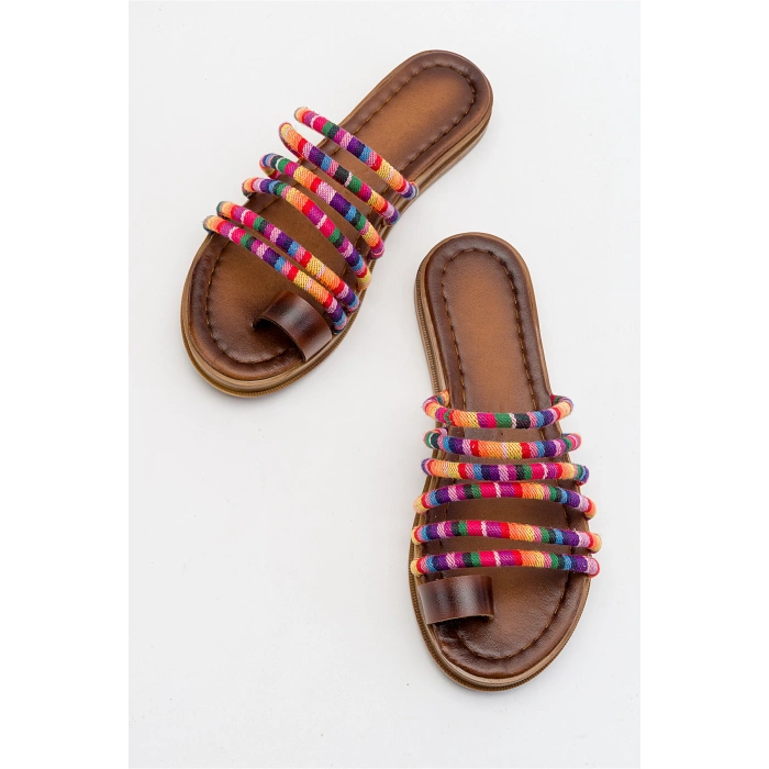 Hannah Çok Renkli Deri Detaylı Terlik