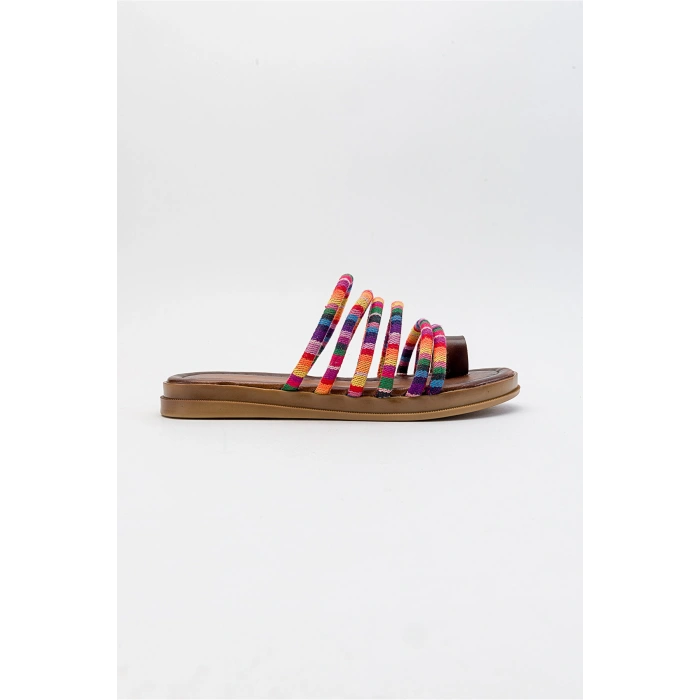 Hannah Çok Renkli Deri Detaylı Terlik
