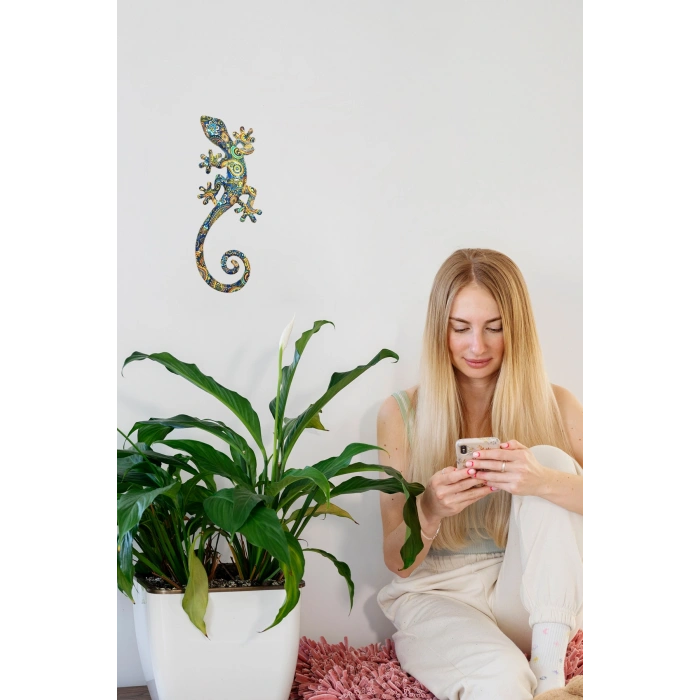 Gekko 3 Boyutlu Dekoratif Reçine Salon Balkon Dış Duvar Süsü Hediye Uğur Getirsin