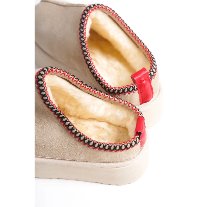 Kadın İçi Tüylü Süet Yarım Bot Rahat Ev Terliği Kalın Taban