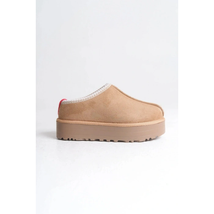 Kadın İçi Tüylü Süet Yarım Bot Rahat Ev Terliği Kalın Taban