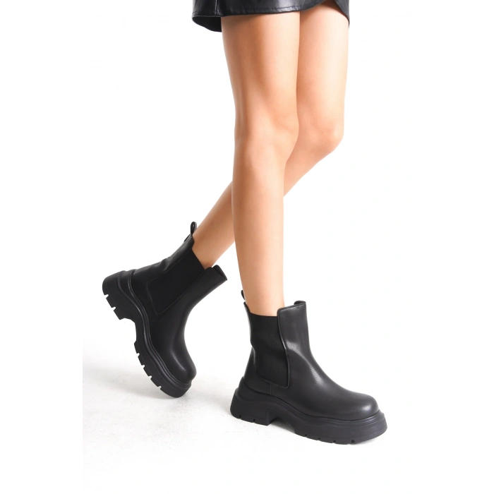 Kadın Yandan Lastikli Günlük Hafif Bot Kalın Taban