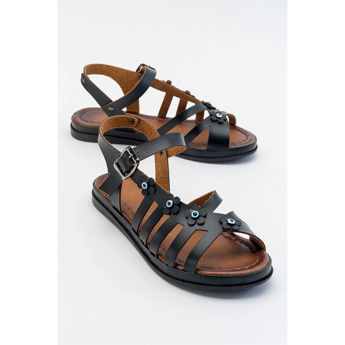 Janet Deri Detaylı Kafesli Bodrum Sandalet