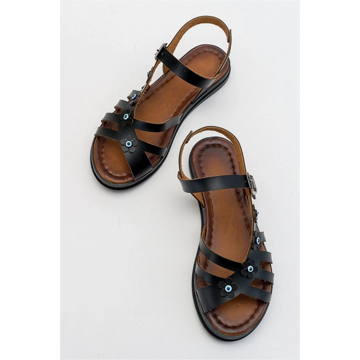 Janet Deri Detaylı Kafesli Bodrum Sandalet