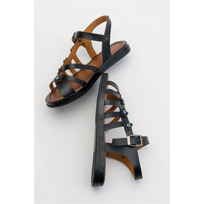 Janet Deri Detaylı Kafesli Bodrum Sandalet