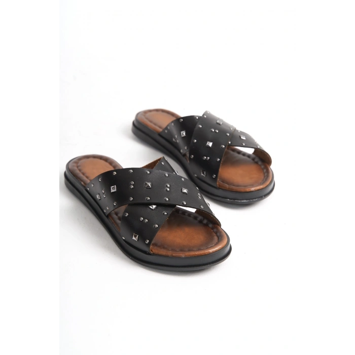 Mia Deri Çapraz Troklu Terlik