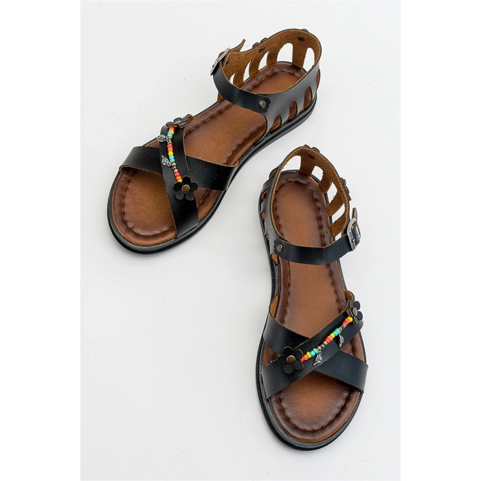 Sia Kafesli Boncuklu Bodrum Sandalet