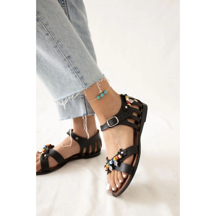 Sia Kafesli Boncuklu Bodrum Sandalet