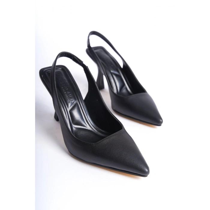 Kadın Arkası Açık Lastikli Rahat Taban Kadeh Topuk Stiletto Ayakkabı Topuk 7cm