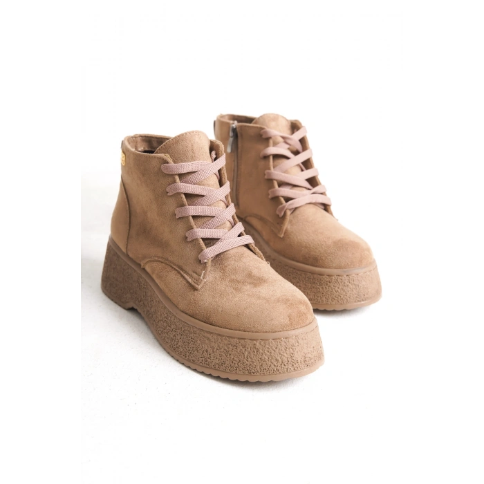 Verona Kadın Kalın Tabanlı Rahat Bağcıklı Ve Yandan Fermuarlı Süet Bot