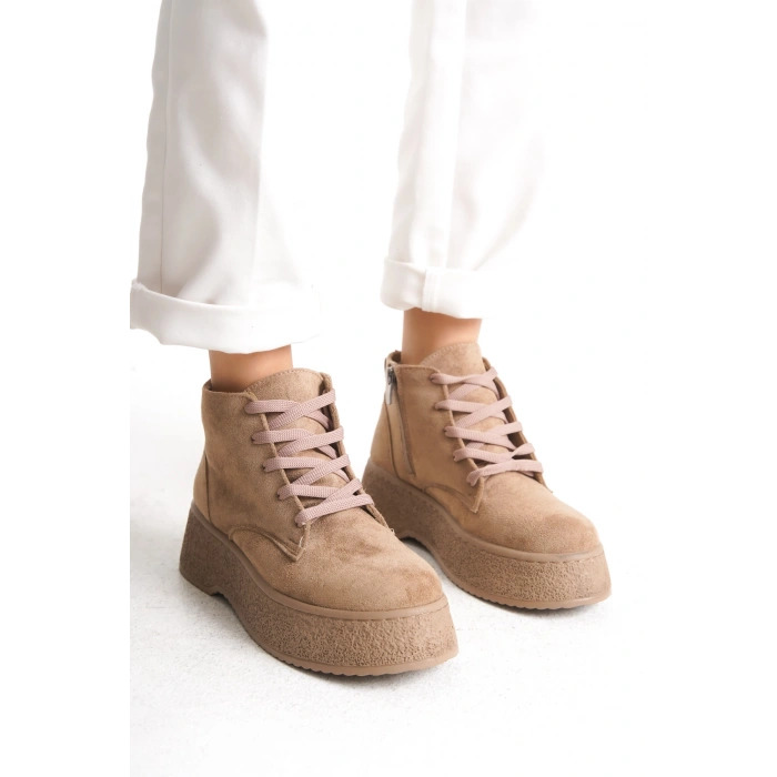 Verona Kadın Kalın Tabanlı Rahat Bağcıklı Ve Yandan Fermuarlı Süet Bot