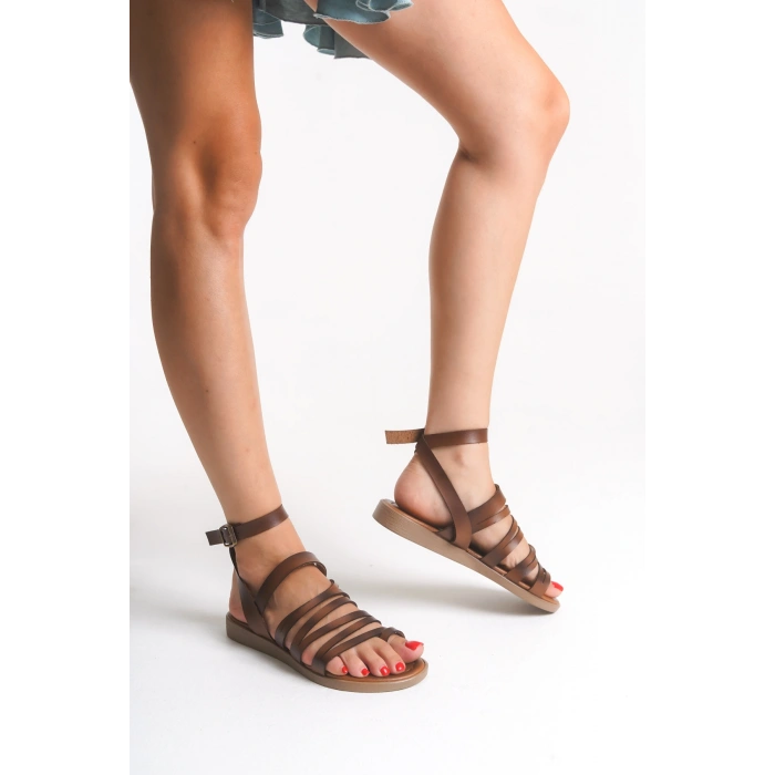 Luiza Hakiki Deri Bilekten Bağlamalı Rahat Bodrum Sandalet