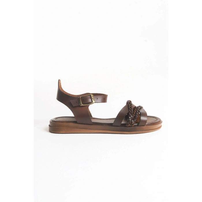 Raisa Çift Örgü Detaylı Düz Rahat Bodrum Sandalet