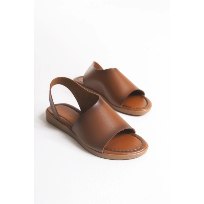 Amara Hakiki Deri Geniş Bantlı Önü Açık Rahat Sandalet