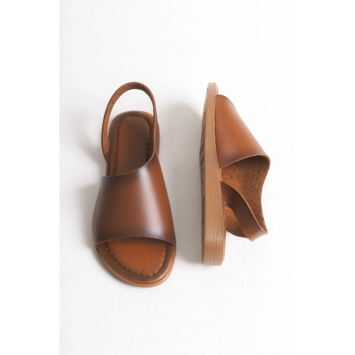 Amara Hakiki Deri Geniş Bantlı Önü Açık Rahat Sandalet