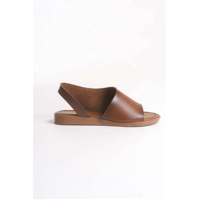 Amara Hakiki Deri Geniş Bantlı Önü Açık Rahat Sandalet