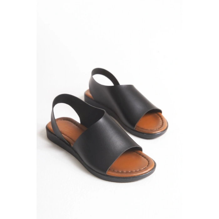 Amara Hakiki Deri Geniş Bantlı Önü Açık Rahat Sandalet