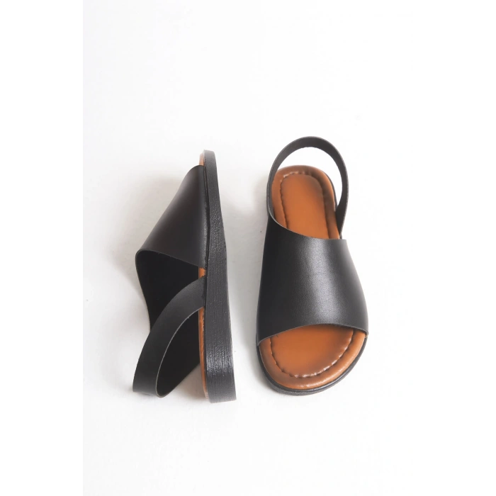 Amara Hakiki Deri Geniş Bantlı Önü Açık Rahat Sandalet