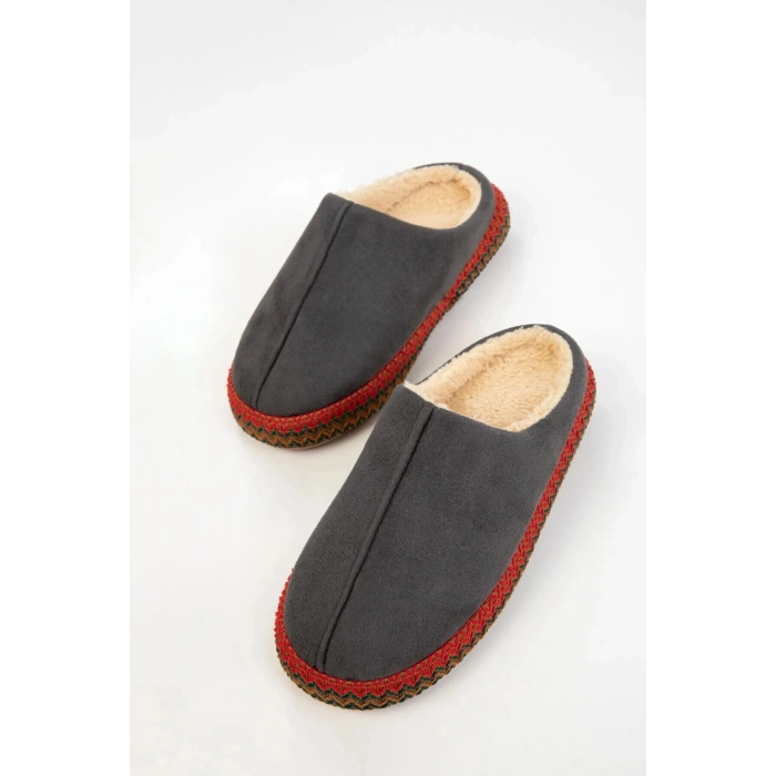 Kadın İçi Kürklü Hasır Şerit Detaylı Rahat Sessiz Ev Terliği