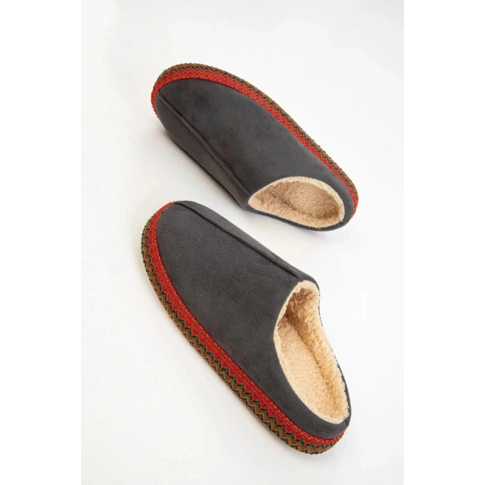 Kadın İçi Kürklü Hasır Şerit Detaylı Rahat Sessiz Ev Terliği