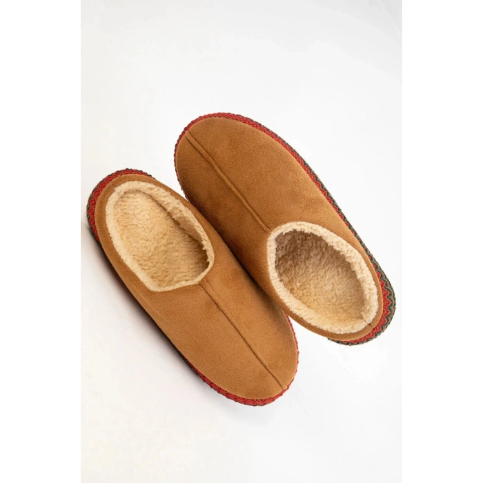 Kadın İçi Kürklü Hasır Şerit Detaylı Rahat Sessiz Ev Terliği