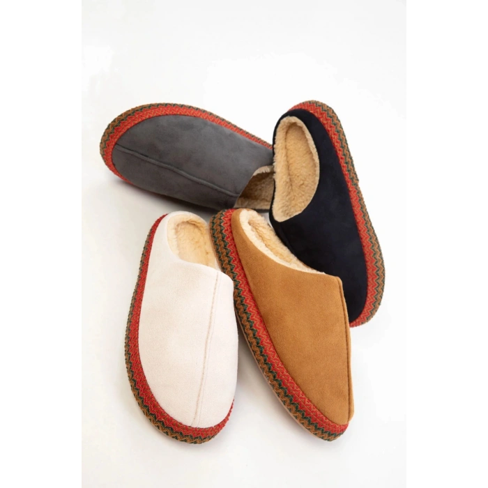 Kadın İçi Kürklü Hasır Şerit Detaylı Rahat Sessiz Ev Terliği