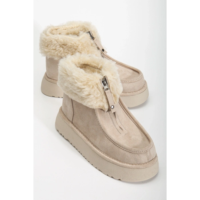Silva Önden Fermuarlı Kürk Astarlı Kalın Taban Rahat Kadın Bot
