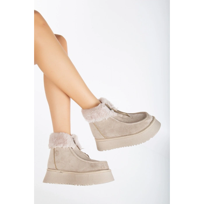 Silva Önden Fermuarlı Kürk Astarlı Kalın Taban Rahat Kadın Bot