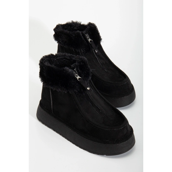 Silva Önden Fermuarlı Kürk Astarlı Kalın Taban Rahat Kadın Bot