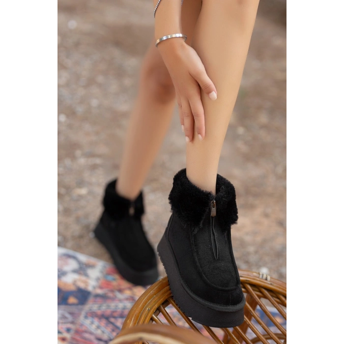 Silva Önden Fermuarlı Kürk Astarlı Kalın Taban Rahat Kadın Bot