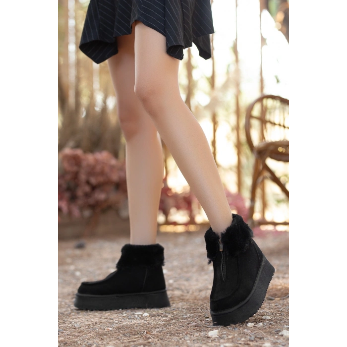 Silva Önden Fermuarlı Kürk Astarlı Kalın Taban Rahat Kadın Bot