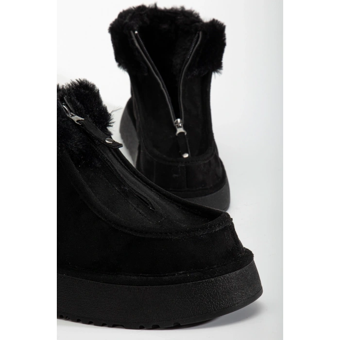 Silva Önden Fermuarlı Kürk Astarlı Kalın Taban Rahat Kadın Bot