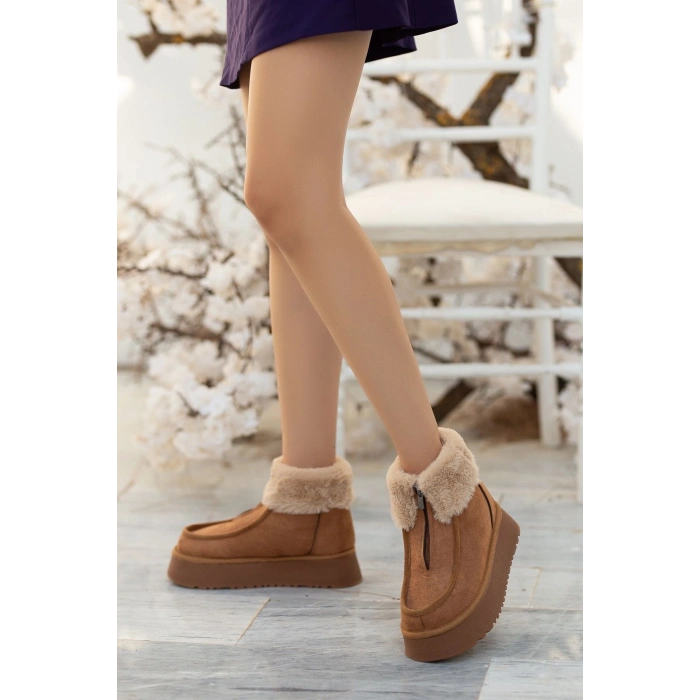 Silva Önden Fermuarlı Kürk Astarlı Kalın Taban Rahat Kadın Bot