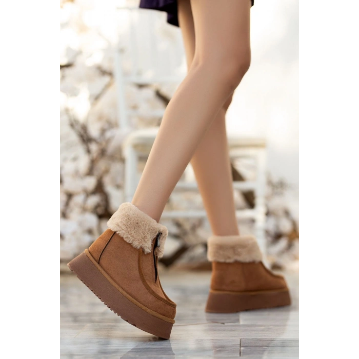 Silva Önden Fermuarlı Kürk Astarlı Kalın Taban Rahat Kadın Bot