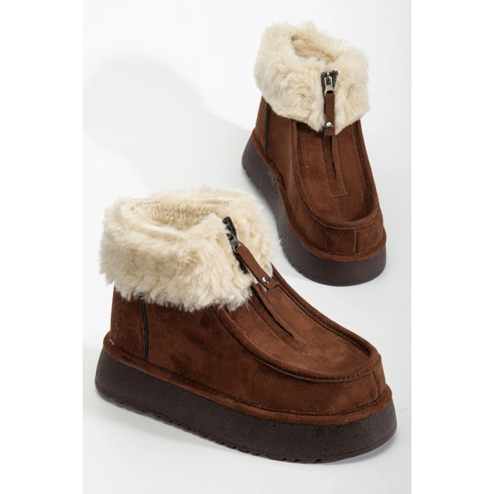 Silva Önden Fermuarlı Kürk Astarlı Kalın Taban Rahat Kadın Bot