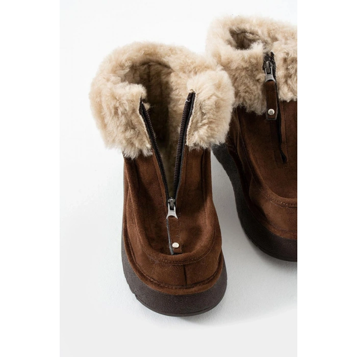 Silva Önden Fermuarlı Kürk Astarlı Kalın Taban Rahat Kadın Bot