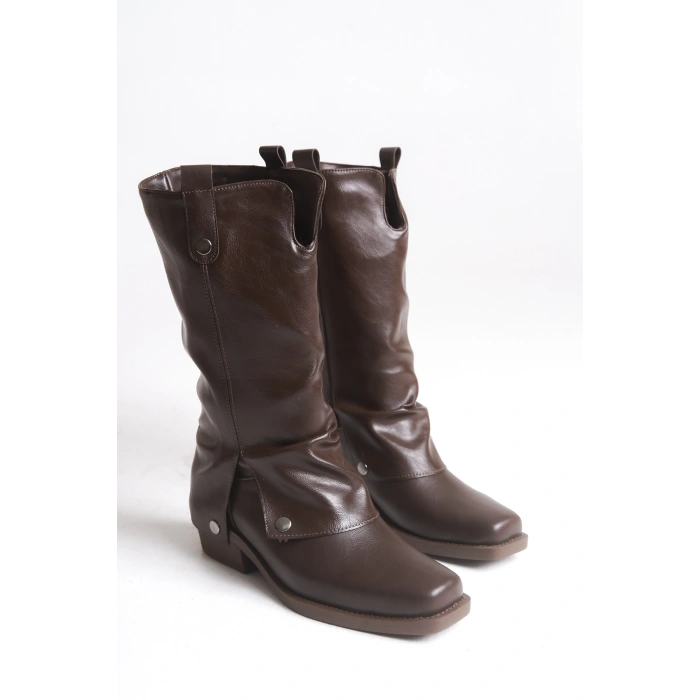 Jane Küt Burunlu Yumuşak Derili Sıcak Astarlı Günlük Tarz Kadın Çizme