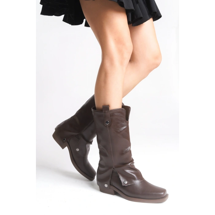 Jane Küt Burunlu Yumuşak Derili Sıcak Astarlı Günlük Tarz Kadın Çizme