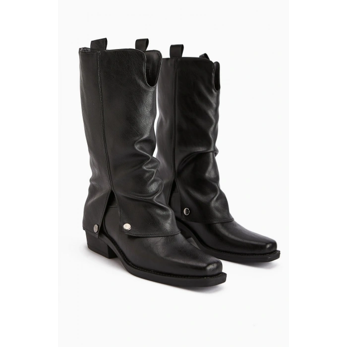 Jane Küt Burunlu Yuşak Derili Sıcak Astarlı Günlük Tarz Kadın Çizme