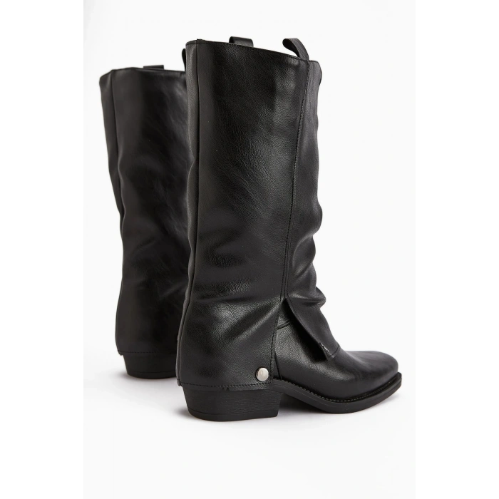 Jane Küt Burunlu Yuşak Derili Sıcak Astarlı Günlük Tarz Kadın Çizme