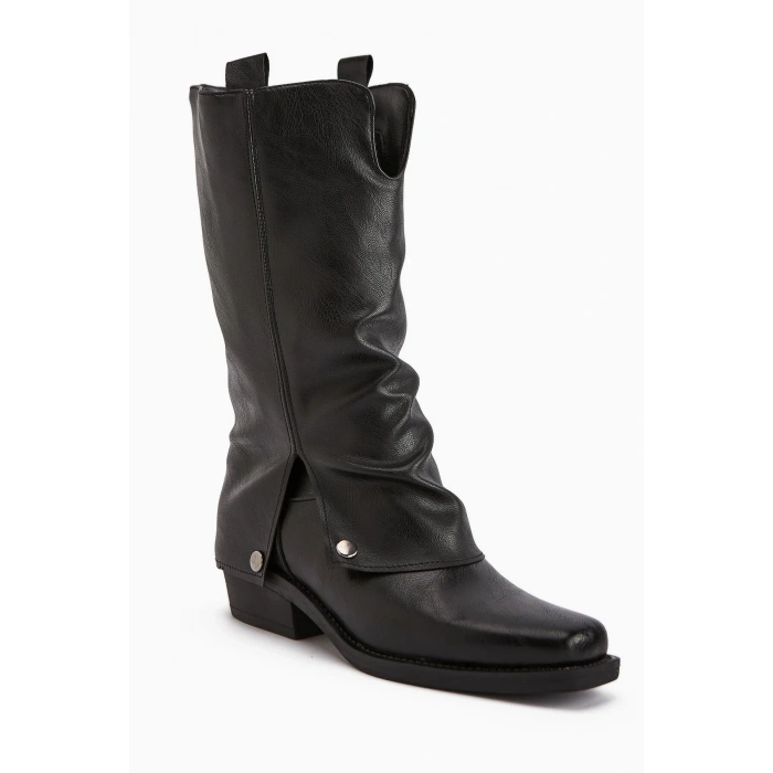 Jane Küt Burunlu Yuşak Derili Sıcak Astarlı Günlük Tarz Kadın Çizme