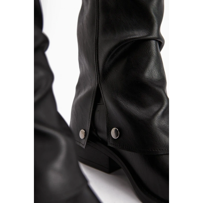 Jane Küt Burunlu Yuşak Derili Sıcak Astarlı Günlük Tarz Kadın Çizme